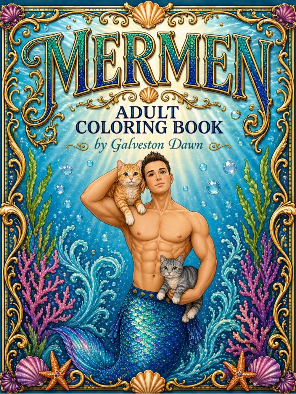 Mermen Adult Coloring Book by Galveston Dawn